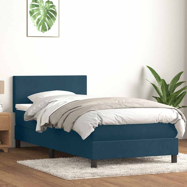 Box Spring krevet s madracem i LED tamnoplavi 80x210 cm baršun - Plava / 80 x 210 cm