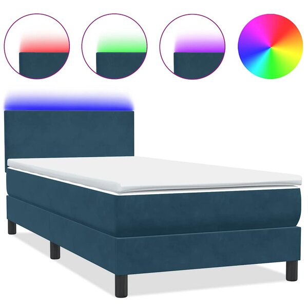 Box Spring krevet s madracem i LED tamnoplavi 80x210 cm baršun - Plava / 80 x 210 cm