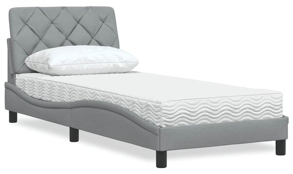 Krevet s madracem svjetlosivi 90x190 cm od tkanine - Siva / 90 x 190 cm