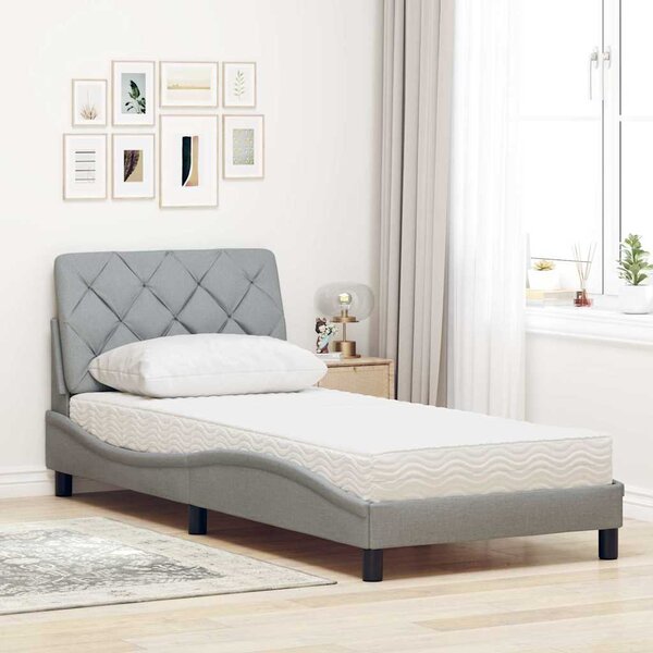 Krevet s madracem svjetlosivi 90x190 cm od tkanine - Siva / 90 x 190 cm