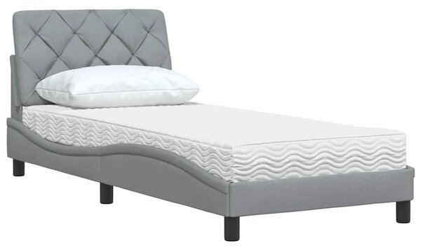 Krevet s madracem svjetlosivi 90x190 cm od tkanine - Siva / 90 x 190 cm