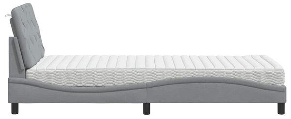 Krevet s madracem svjetlosivi 90x190 cm od tkanine - Siva / 90 x 190 cm