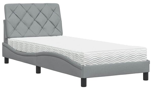 Krevet s madracem svjetlosivi 90x190 cm od tkanine - Siva / 90 x 190 cm