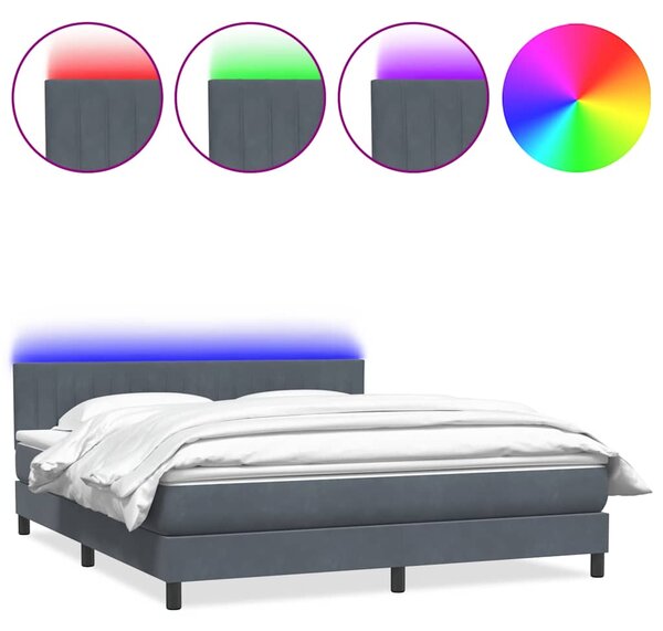 Krevet s oprugama i madracem LED tamnosivi 180x210 cm baršunasti - Siva / 180 x 210 cm