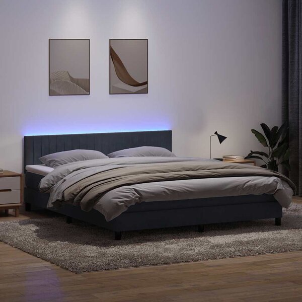 Krevet s oprugama i madracem LED tamnosivi 180x210 cm baršunasti - Siva / 180 x 210 cm