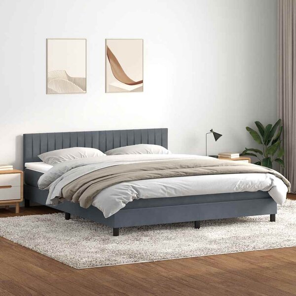 Krevet s oprugama i madracem LED tamnosivi 180x210 cm baršunasti - Siva / 180 x 210 cm