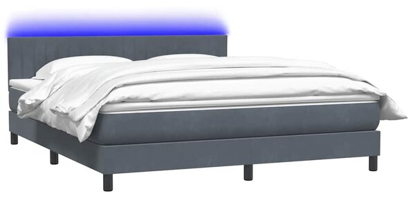 Krevet s oprugama i madracem LED tamnosivi 180x210 cm baršunasti - Siva / 180 x 210 cm