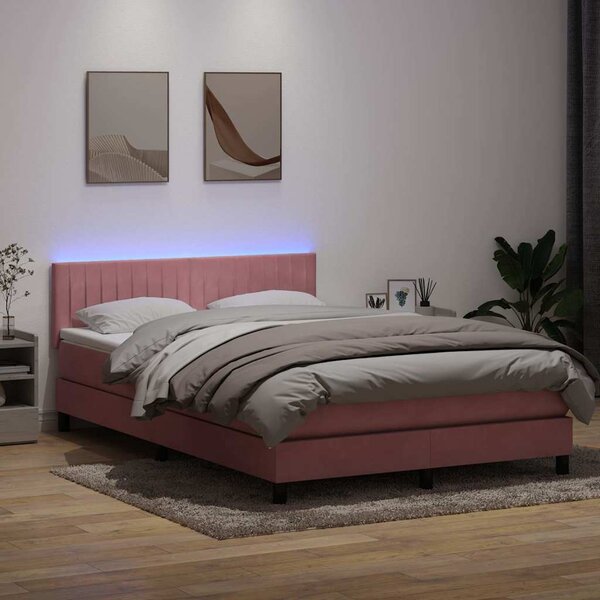 Krevet s oprugama i madracem LED ružičasti 160x210 cm baršunasti - Ružičasti / 160 x 210 cm