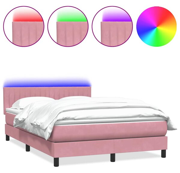 Krevet s oprugama i madracem LED ružičasti 160x210 cm baršunasti - Ružičasti / 160 x 210 cm