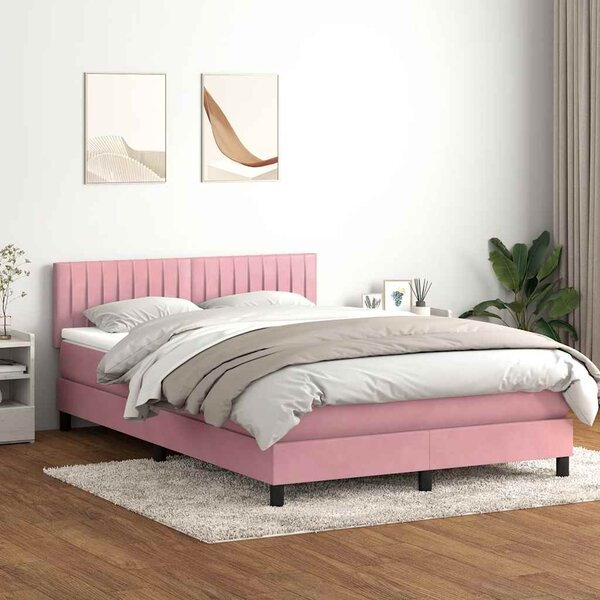 Krevet s oprugama i madracem LED ružičasti 160x210 cm baršunasti - Ružičasti / 160 x 210 cm