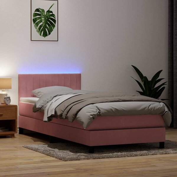 Box Spring krevet s madracem i LED ružičasti 90x210 cm samt - Ružičasti / 90 x 210 cm