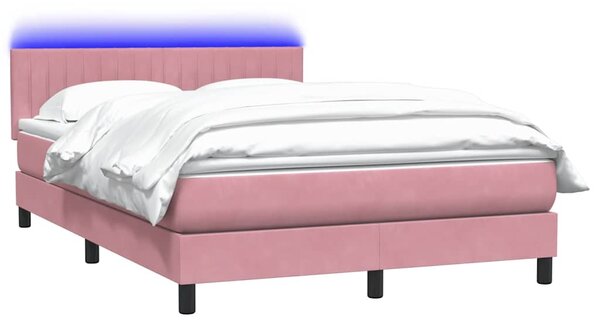 Krevet s oprugama i madracem LED ružičasti 160x210 cm baršunasti - Ružičasti / 160 x 210 cm