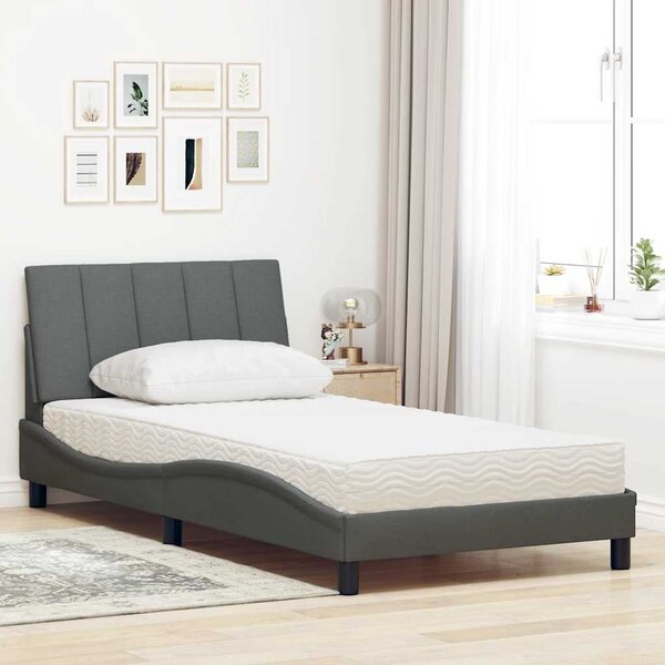 Krevet s madracem Hanko tamnosivi 100 x 200 cm od tkanine - Siva / 100 x 200 cm