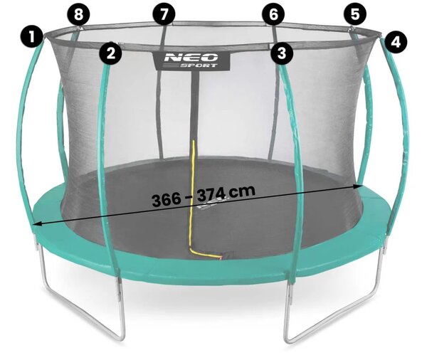 Unutarnja mreža za trampolin Neo-Sport 374 cm, 12 stopa