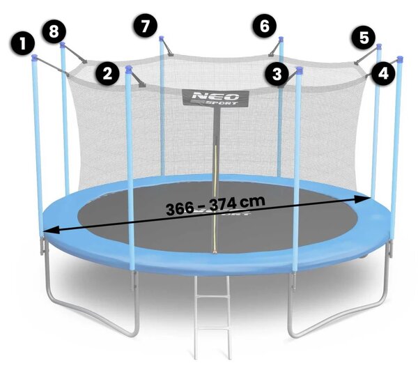 Unutarnja mreža za trampolin 374 cm, 12 ft, Neo-Sport