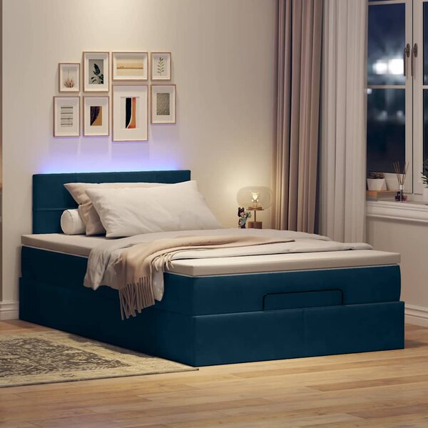 Otomanski krevet s madracem i LED tamnoplavi 120x190cm baršun - Plava / 120 x 190 cm