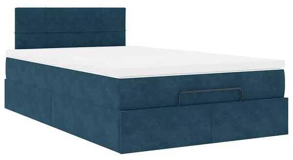 Otomanski krevet s madracem i LED tamnoplavi 120x190cm baršun - Plava / 120 x 190 cm