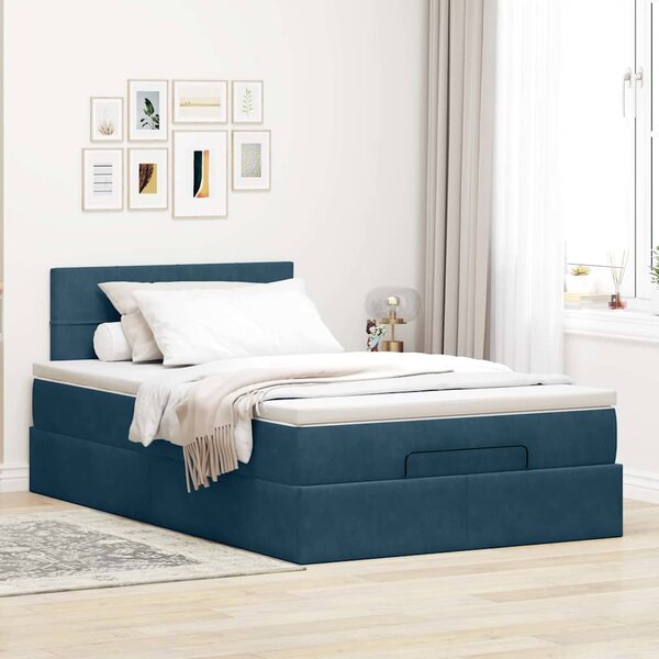 Otomanski krevet s madracem i LED tamnoplavi 120x190cm baršun - Plava / 120 x 190 cm