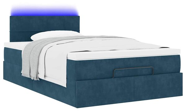 Otomanski krevet s madracem i LED tamnoplavi 120x190cm baršun - Plava / 120 x 190 cm