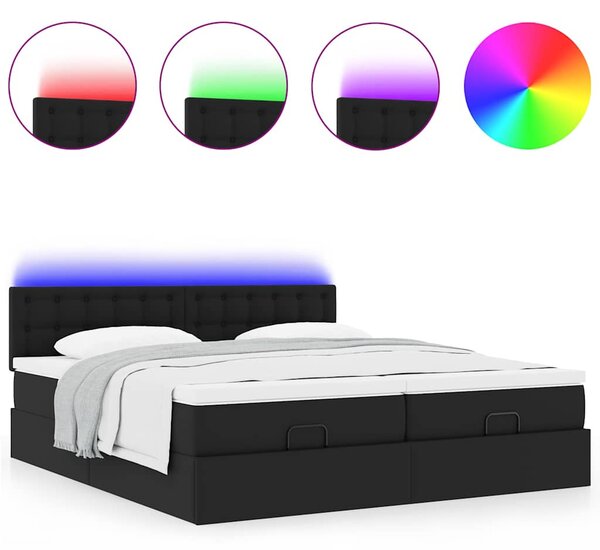 Otomanski krevet s madracima i LED crni 180x200 cm umjetna koža - Crna / 180 x 200 cm