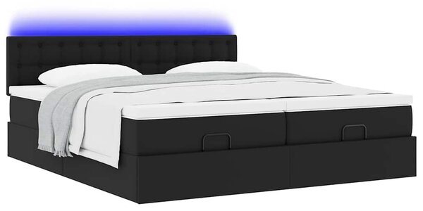 Otomanski krevet s madracima i LED crni 180x200 cm umjetna koža - Crna / 180 x 200 cm