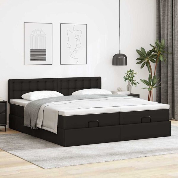 Otomanski krevet s madracima i LED crni 180x200 cm umjetna koža - Crna / 180 x 200 cm