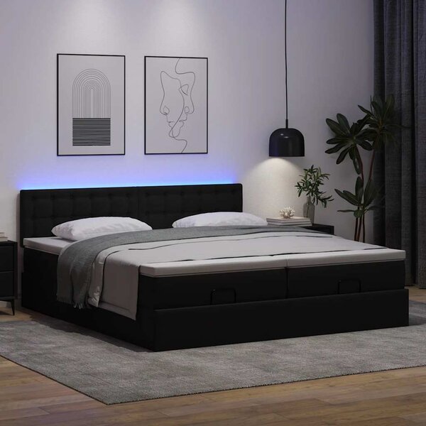 Otomanski krevet s madracima i LED crni 180x200 cm umjetna koža - Crna / 180 x 200 cm