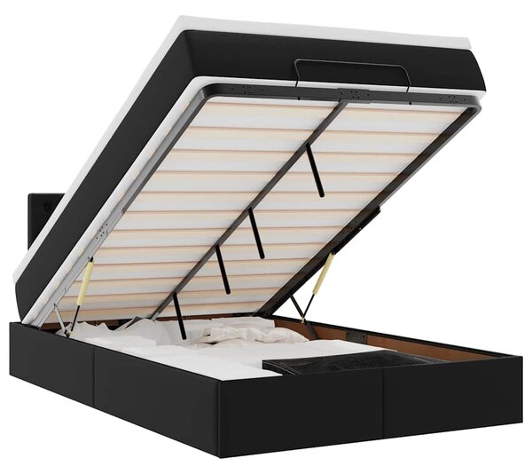 Otomanski krevet s madracima i LED crni 120x190cm umjetna koža - Crna / 120 x 190 cm
