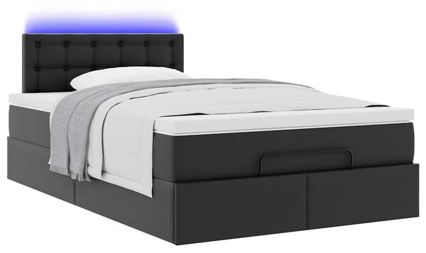 Otomanski krevet s madracima i LED crni 120x190cm umjetna koža - Crna / 120 x 190 cm