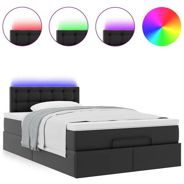 Otomanski krevet s madracima i LED crni 120x190cm umjetna koža - Crna / 120 x 190 cm