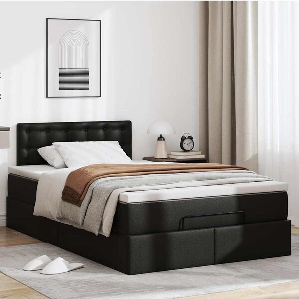 Otomanski krevet s madracima i LED crni 120x190cm umjetna koža - Crna / 120 x 190 cm