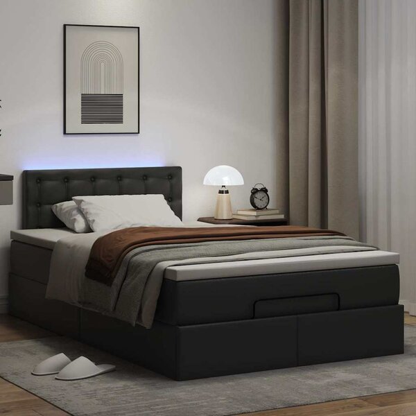 Otomanski krevet s madracima i LED crni 120x190cm umjetna koža - Crna / 120 x 190 cm