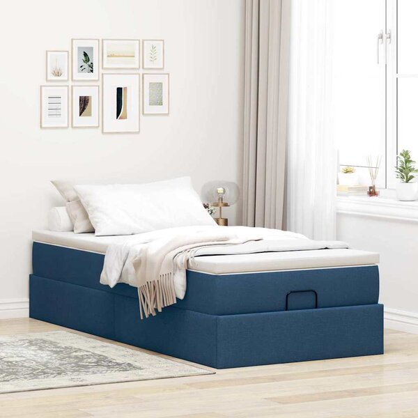 Otomanski okvir kreveta s madraca plavi 90x200cm od tkanine - Plava / 90 x 200 cm