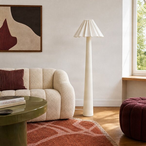 Podne Lampa Lindby, Lotte, Bijela, Dnevna soba, Tkanina / tekstil, Moderan