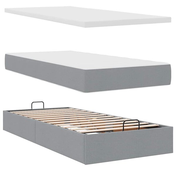 Otomanski okvir kreveta s madraca svijetlosivi 90x200cm tkanine - Siva / 90 x 200 cm