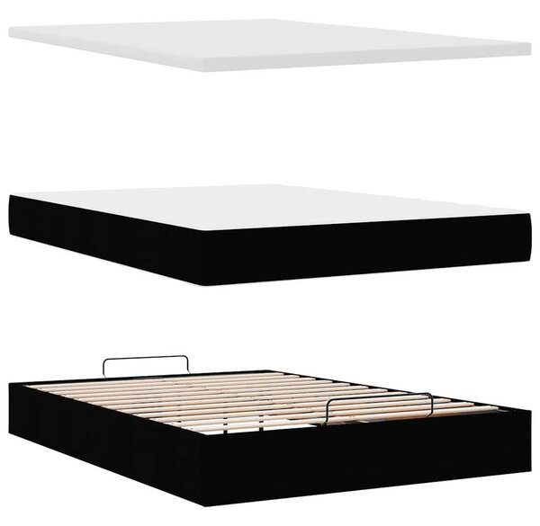 Otomanski krevet s madracem crni 140x190 cm umjetna koža - Crna / 140 x 190 cm