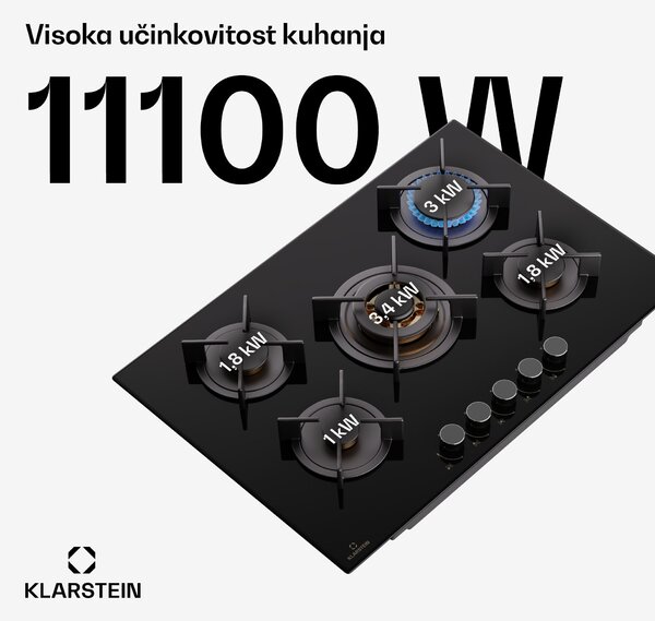Klarstein Goldflame 5, plinska ploča za kuhanje, 5 plamenika