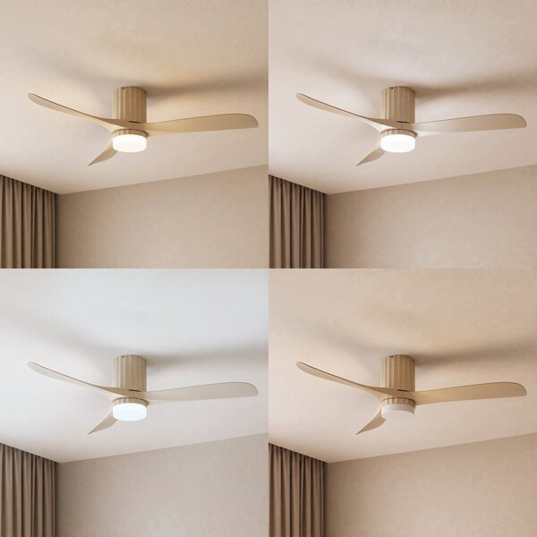 Novri LED stropni ventilator, bež, Ø 132 cm, CCT, tih - Lucande Lucande, Novri, Bež, Dnevna soba, Plastika, Moderan