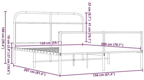 Metalni okvir kreveta bez madraca smeđa boja hrasta 150x200 cm - Smeđa / 150 x 200 cm
