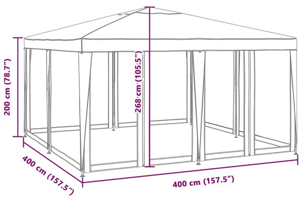 Šator za zabave s 8 mrežasta bočna zida bijeli 4 x 4 m HDPE - Bijela / 4 x 4 m