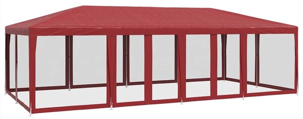 Šator za zabave s 12 mrežastih bočnih zidova crveni 8x4 m HDPE - Crvena / 8 x 4 m