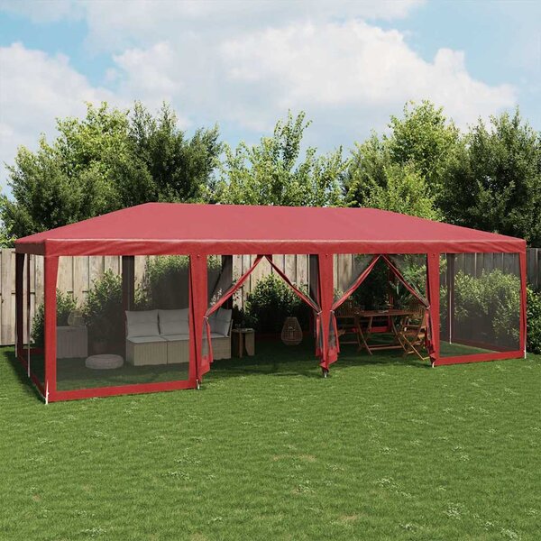 Šator za zabave s 12 mrežastih bočnih zidova crveni 8x4 m HDPE - Crvena / 8 x 4 m