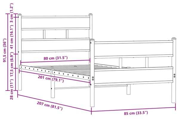 Okvir kreveta bez madraca s uzglavljem i podnožjem 80x200 cm - Smeđa / 80 x 200 cm
