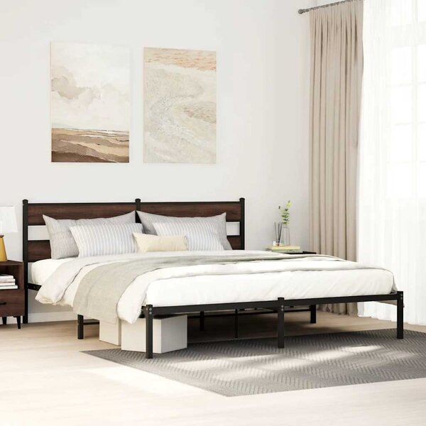 Okvir kreveta bez madraca s uzglavljem boja hrasta 180x200 cm - Smeđa / 180 x 200 cm