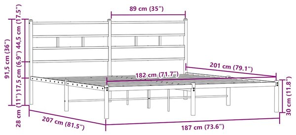 Okvir kreveta bez madraca s uzglavljem boja hrasta 180x200 cm - Smeđa / 180 x 200 cm