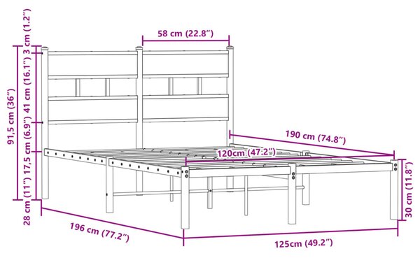 Okvir kreveta bez madraca s uzglavljem boja hrasta 120x190 cm - Smeđa / 120 x 190 cm