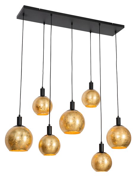 Dizajnerska viseća lampa crna sa zlatnim staklom 7 svjetla - Bert