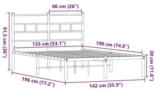 Metalni okvir kreveta bez madraca boja hrasta 135x190 cm - Smeđa / 135 x 190 cm