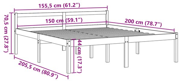 Krevet za starije osobe voštano smeđi 150 x 200 cm od borovine - Smeđa / 150 x 200 cm