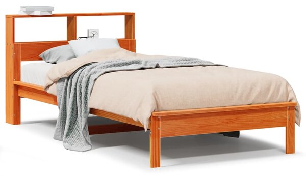 Krevet s regalom za knjige bez madraca 90 x 190 cm od borovine - Smeđa / 90 x 190 cm